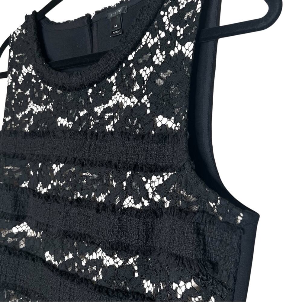 J Crew Fringy Tweed Lace Tank Top M Black Nude Eyelash Fringe Trim Blouse Career - Picture 3 of 8